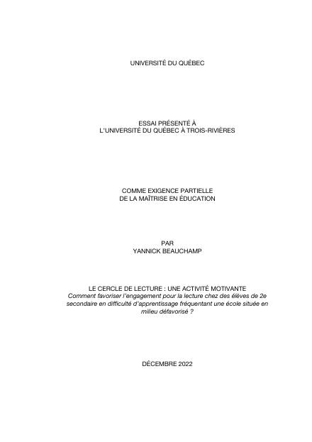 Page couverture du document de Beauchamp, Yannick