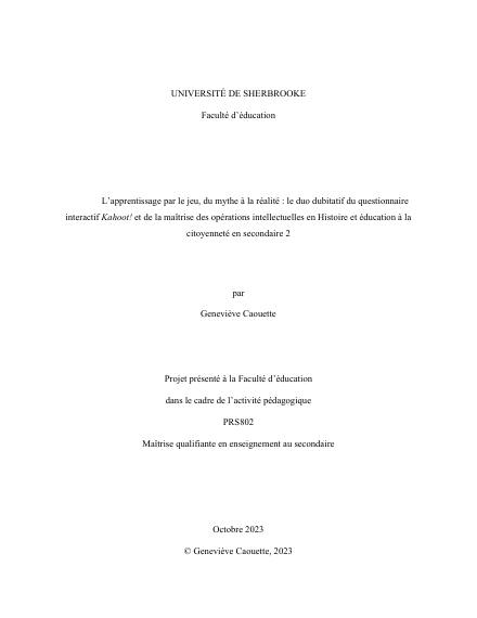 Page couverture du document de Caouette, Geneviève