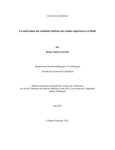 Page couverture du document de Eustache, Bétina Sandra
