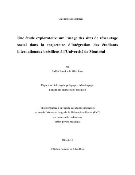 Page couverture du document de Ferreira da Silva Rosa, Sirléia