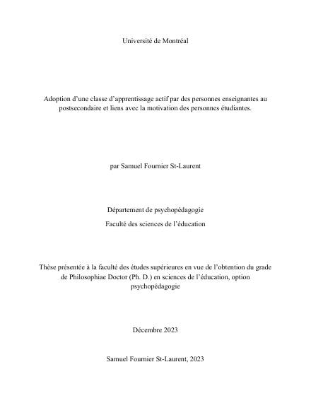 Page couverture du document de Fournier St-Laurent, Samuel