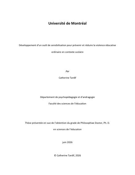 Page couverture du document de Tardif, Catherine