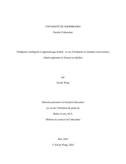 Page couverture du document de Wang, Zixian